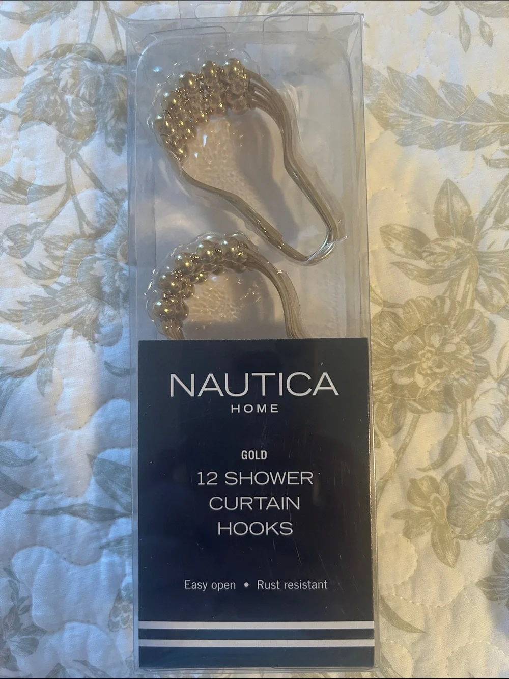 Nautica Gold Shower Curtain Hooks with Beaded Accent